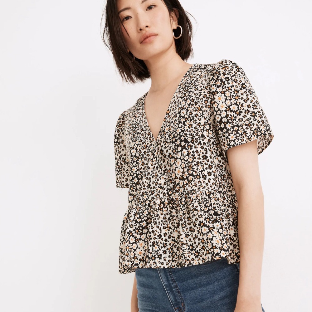 MADEWELL Crossover Peplum Top in Daisy Groove Floral Size M EUC